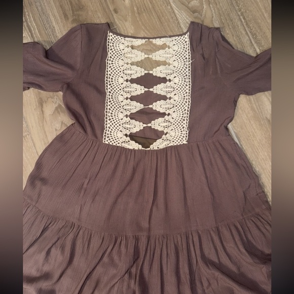 ENTRO |  mushroom /Cream Lace Back  Tiered boho Babydoll Dress size M - Picture 11 of 15